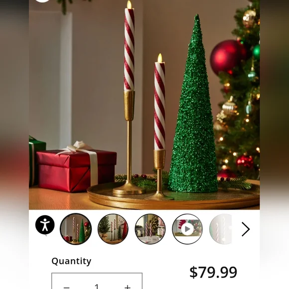 Red and White Glitter Stripe Flameless Candle Tapers For Christmas - Picture 2 of 5